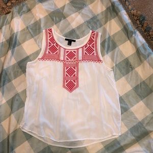3/$10 Red embroidered white top